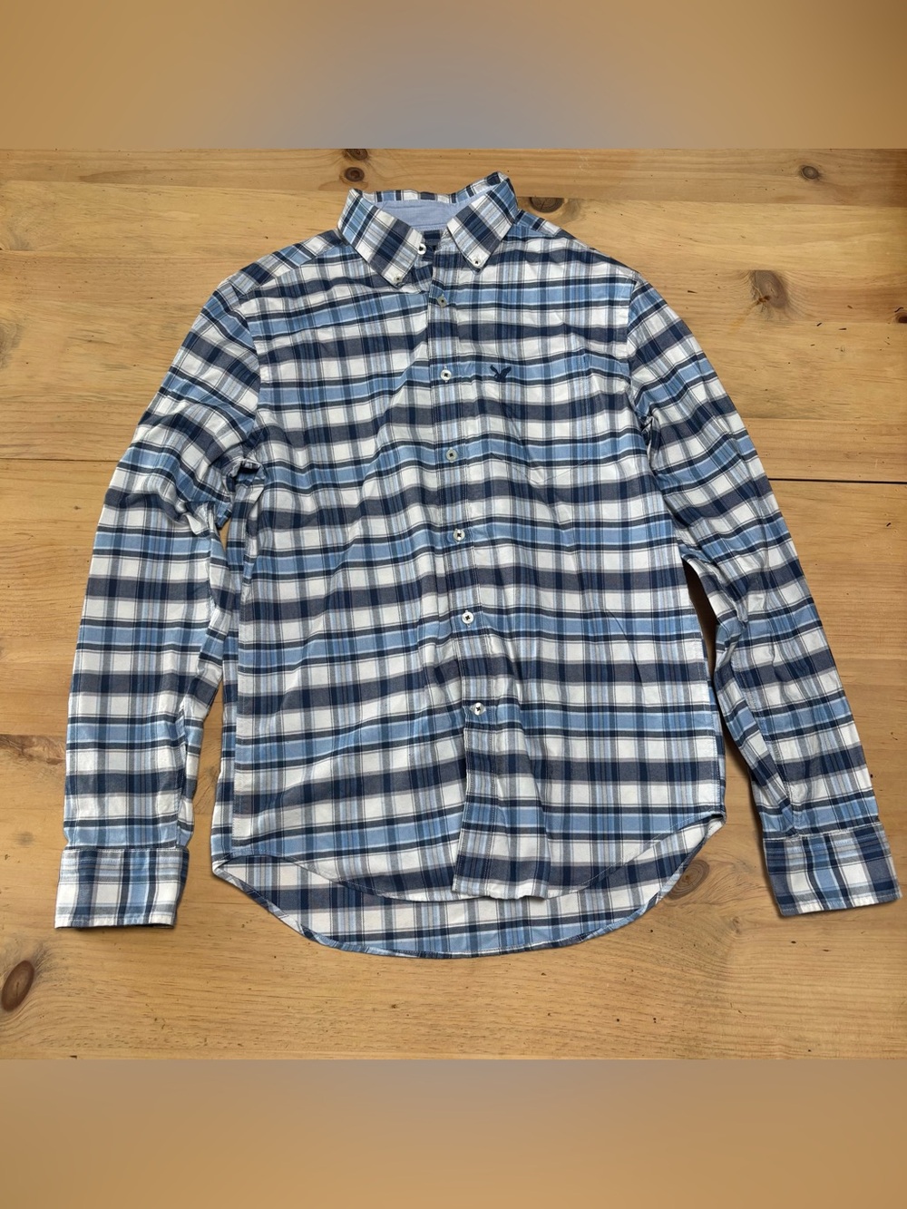 American Eagle Outfitters Blue & White Plaid Button-Down